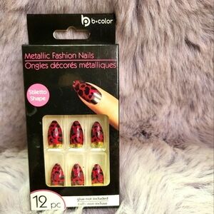 b*color medium stiletto red & black with gold animal print artificial nails